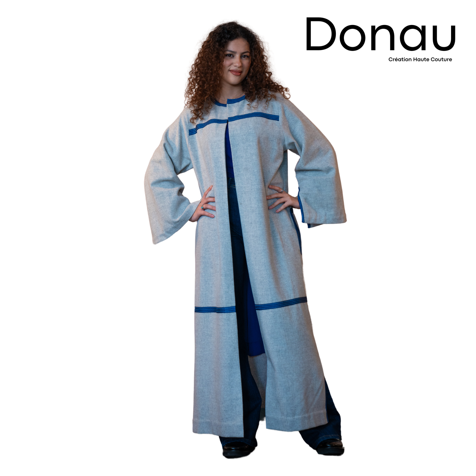 Nuées Cardigan long en cachemire imité gris clair chiné