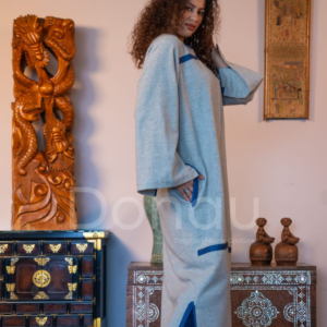 Nuées Cardigan long en cachemire imité gris clair chiné - Image 3